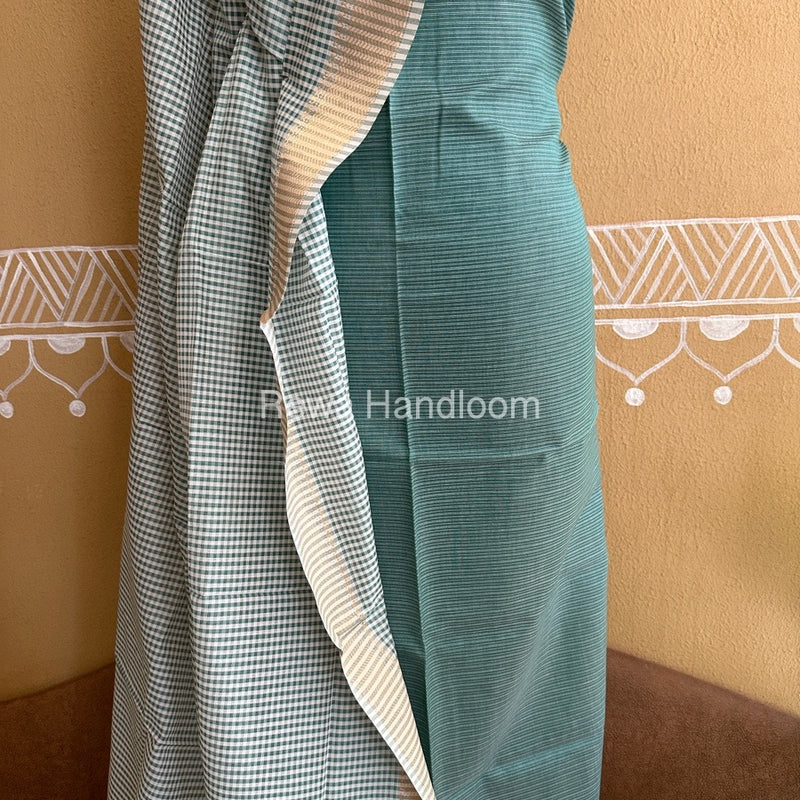 Maheshwari Aqua Green Checks Dress Material CPT20