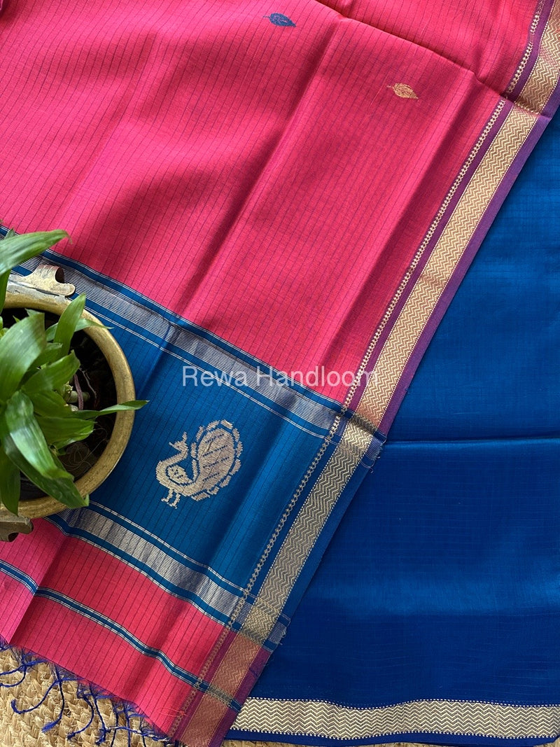 Maheshwari Teal Blue-Fuchsia pink Motifs Top-Dupatta Set MS013
