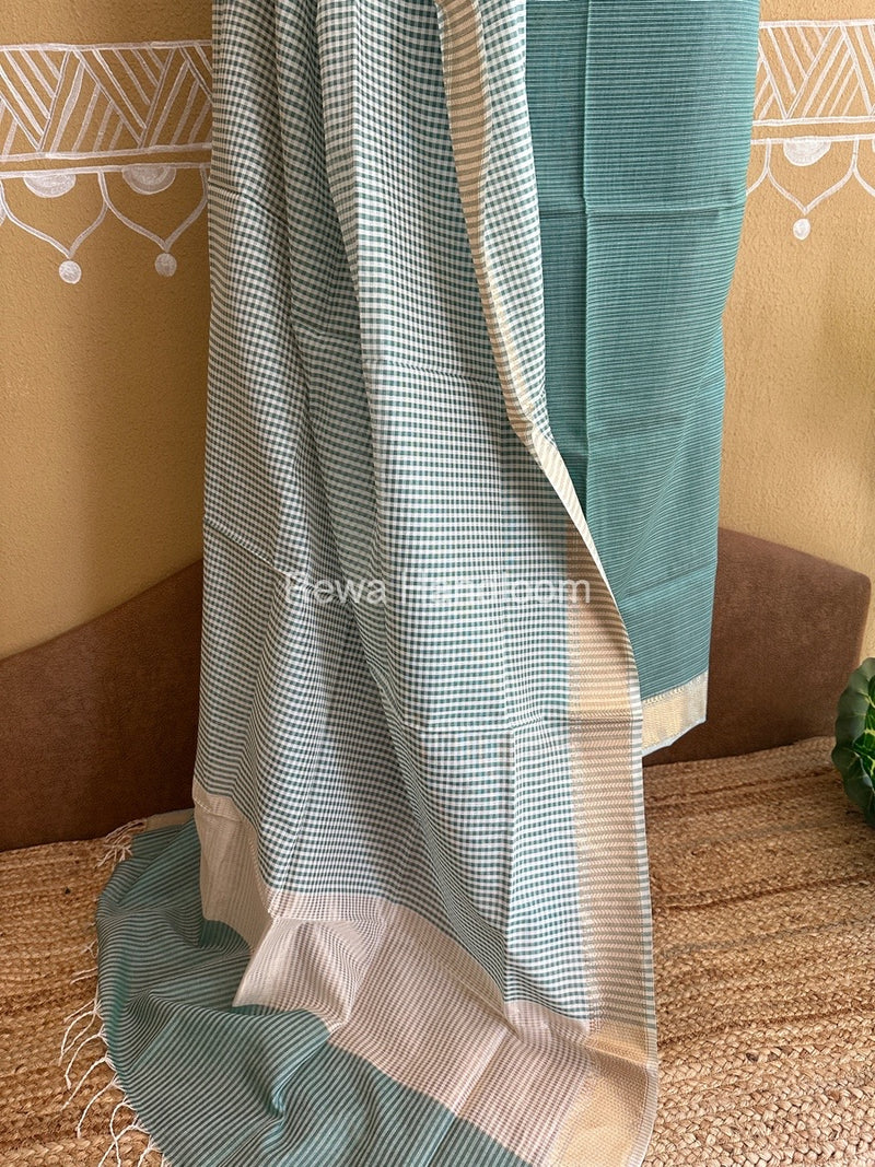 Maheshwari Aqua Green Checks Dress Material CPT20