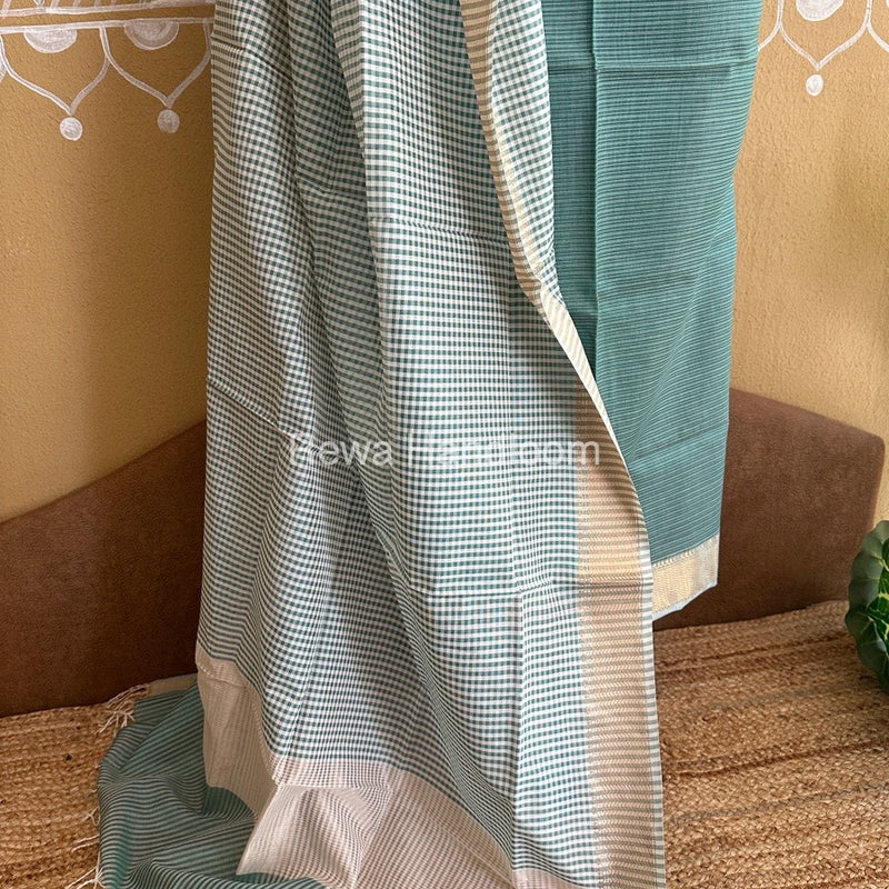 Maheshwari Aqua Green Checks Dress Material CPT20