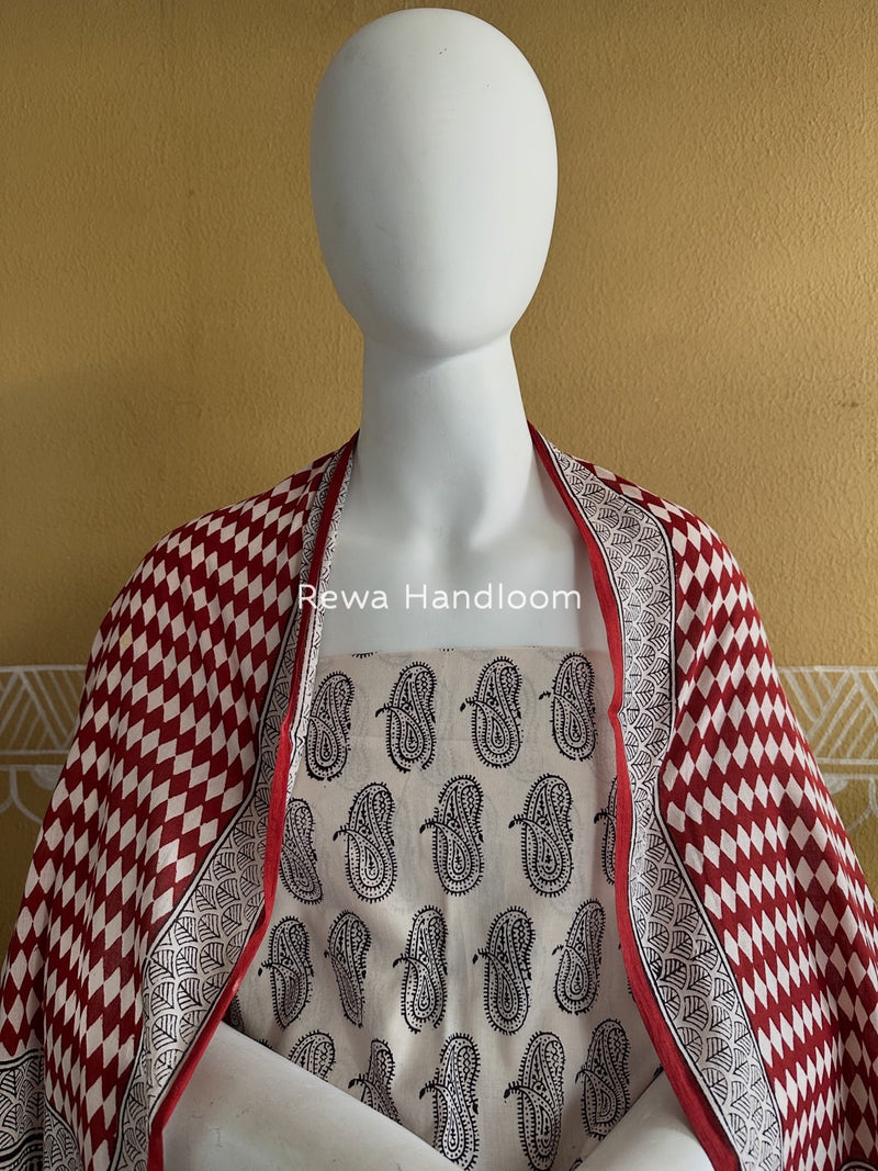 White-Red Bagh Print Cotton Suit BGCSJ0165