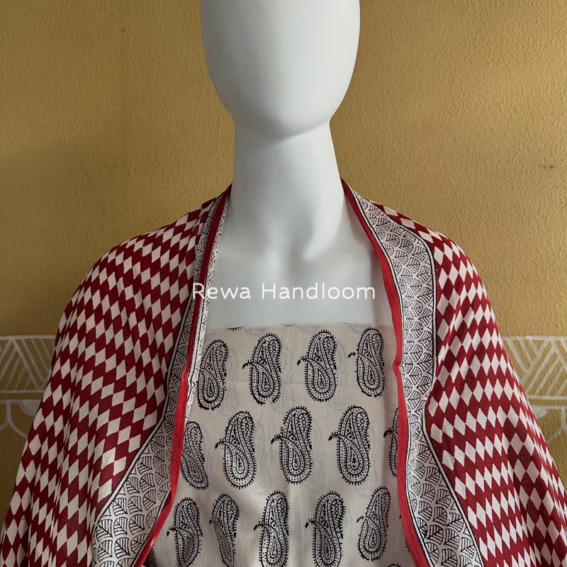 White-Red Bagh Print Cotton Suit BGCSJ0165