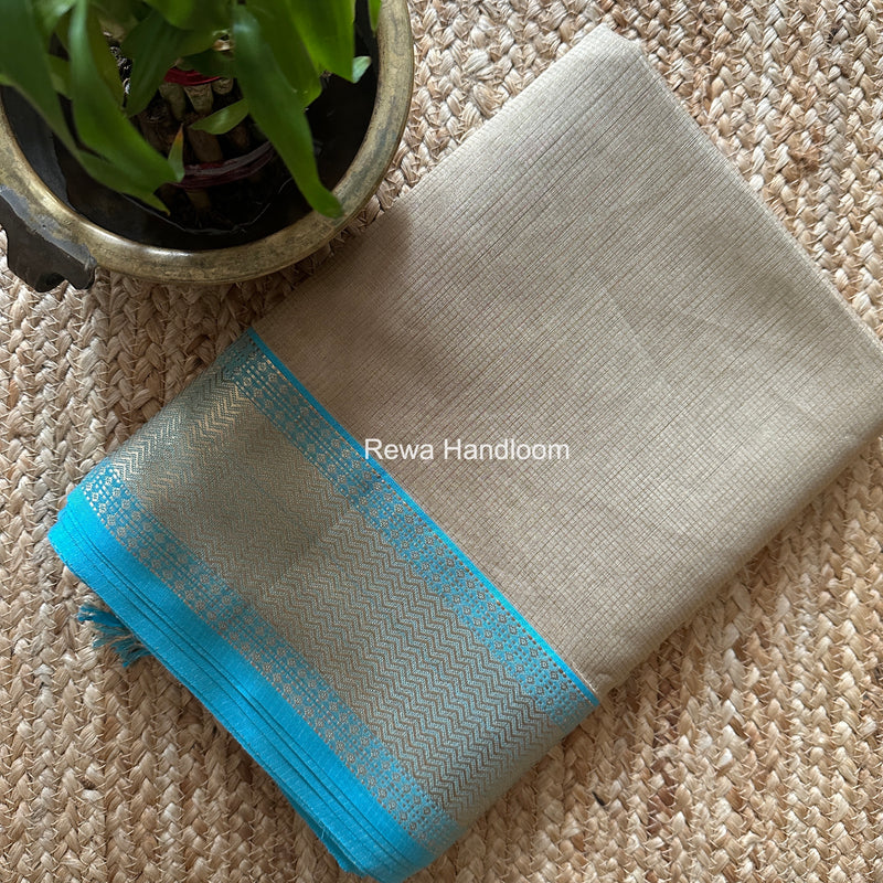 Exclusive Maheshwari Beige Tissue Silk Saree ZTS0175