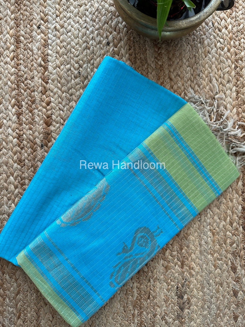 Maheshwari Sky Blue-Pista Green Motifs Top-Dupatta Set MS061