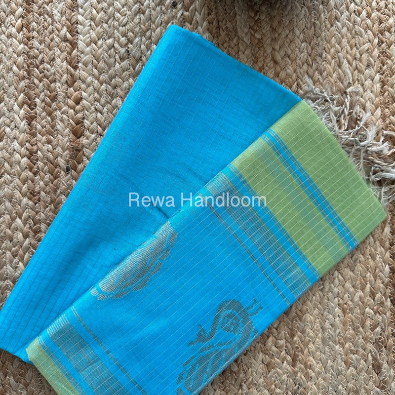 Maheshwari Sky Blue-Pista Green Motifs Top-Dupatta Set MS061