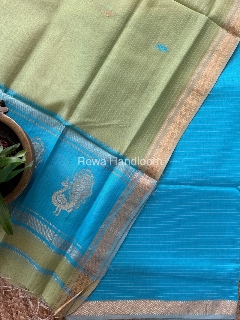 Maheshwari Sky Blue-Pista Green Motifs Top-Dupatta Set MS061