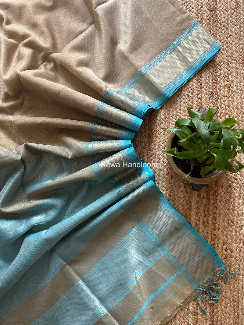 Exclusive Maheshwari Beige Tissue Silk Saree ZTS0175