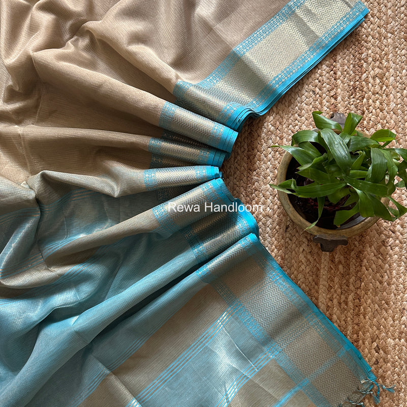 Exclusive Maheshwari Beige Tissue Silk Saree ZTS0175