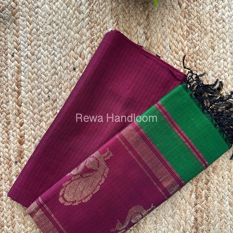 Maheshwari Magenta-Green Peacock Buta-Buti Top-Dupatta Set MS01