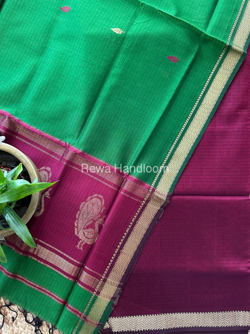 Maheshwari Magenta-Green Peacock Buta-Buti Top-Dupatta Set MS01