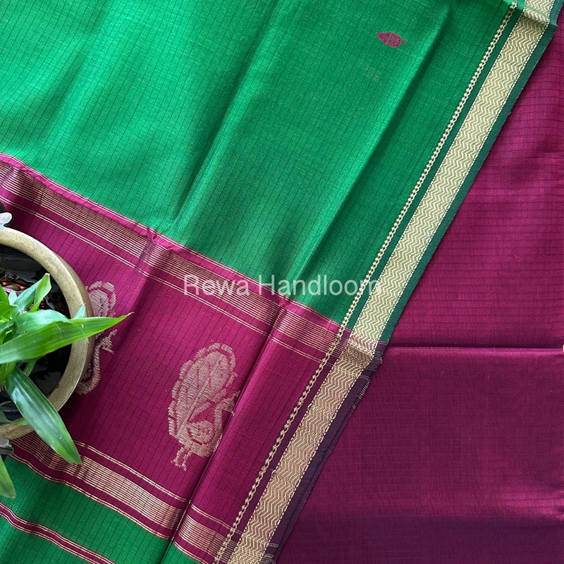 Maheshwari Magenta-Green Peacock Buta-Buti Top-Dupatta Set MS01