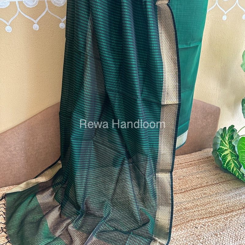 Maheshwari Mehendi Green Checks Dress Material CPT16