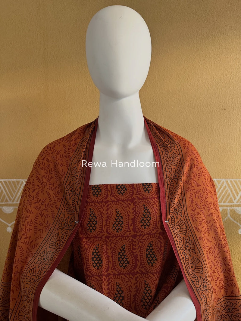 Orange-Maroon Bagh Print Cotton Suit BGCSJ0133