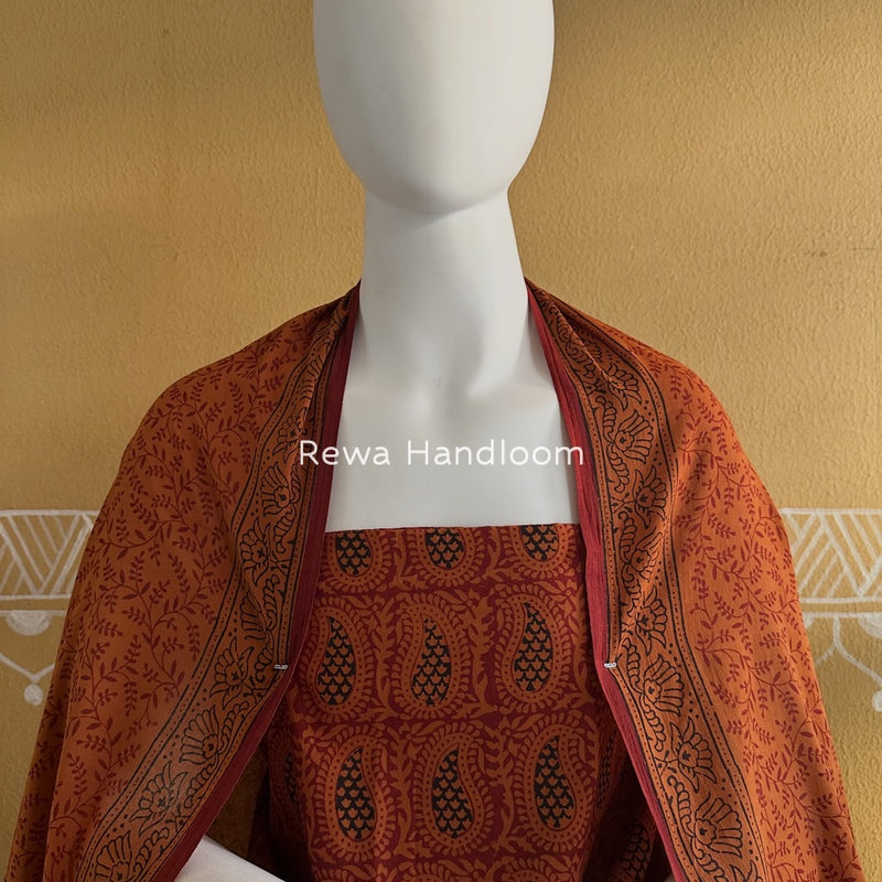 Orange-Maroon Bagh Print Cotton Suit BGCSJ0133