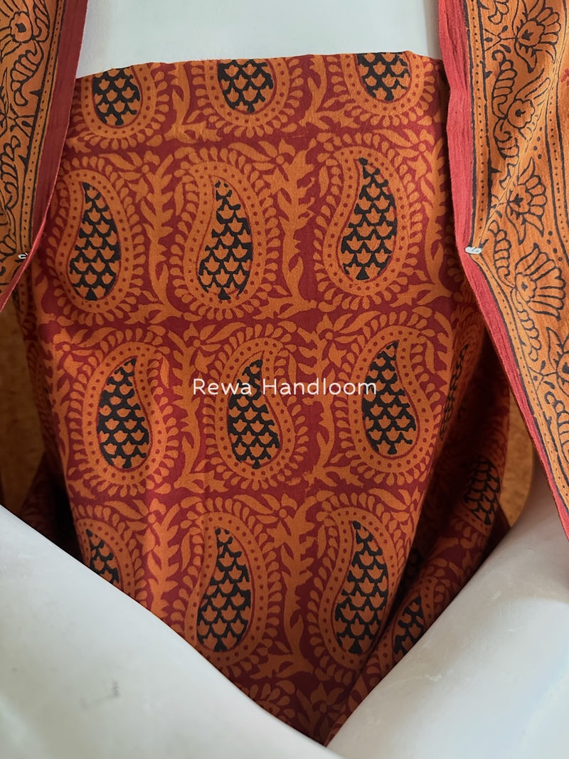 Orange-Maroon Bagh Print Cotton Suit BGCSJ0133