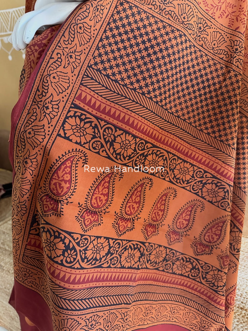 Orange-Maroon Bagh Print Cotton Suit BGCSJ0133