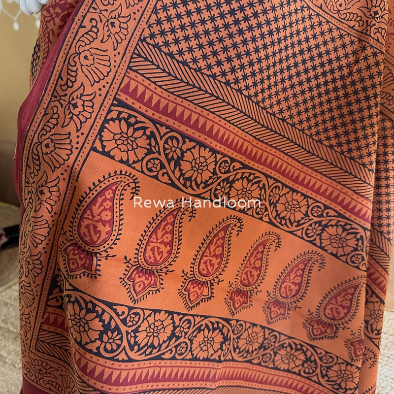 Orange-Maroon Bagh Print Cotton Suit BGCSJ0133