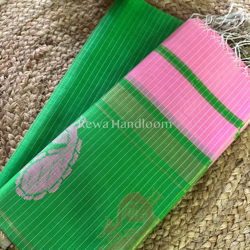 Maheshwari Parrot Green-Pink Peacock Buta-Buti Top-Dupatta Set BTP034