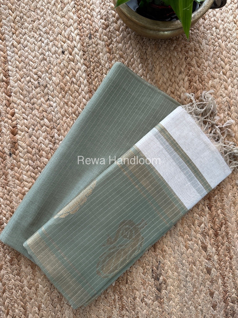 Maheshwari Teal Green-White Motifs Top-Dupatta Set MS034