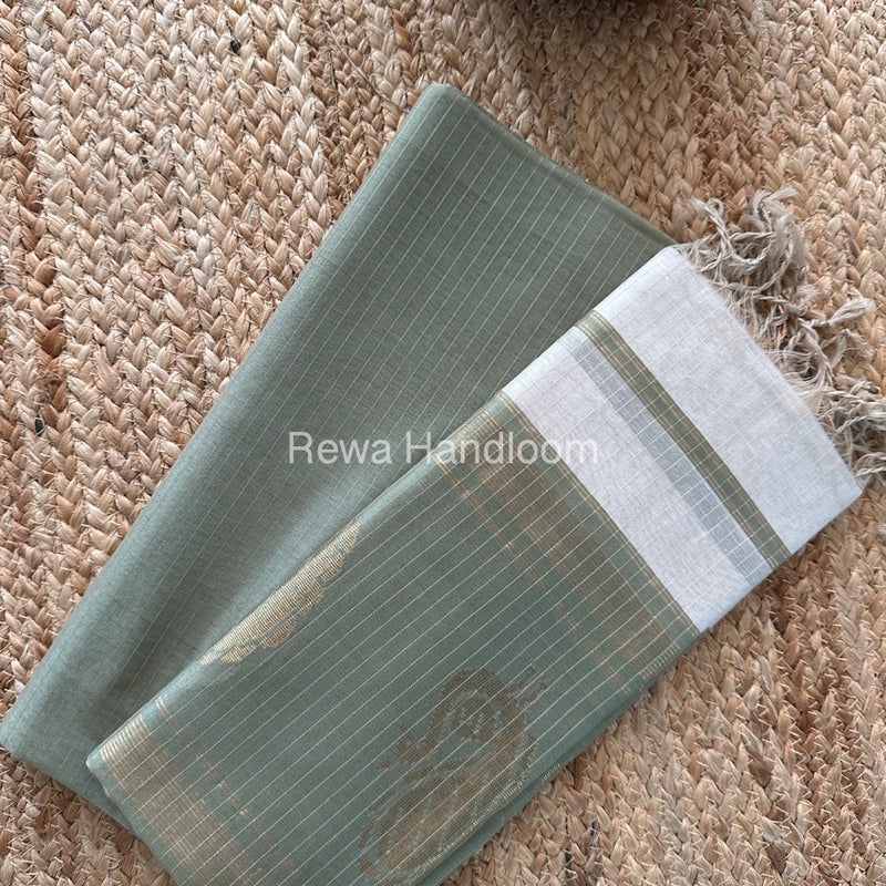 Maheshwari Teal Green-White Motifs Top-Dupatta Set MS034