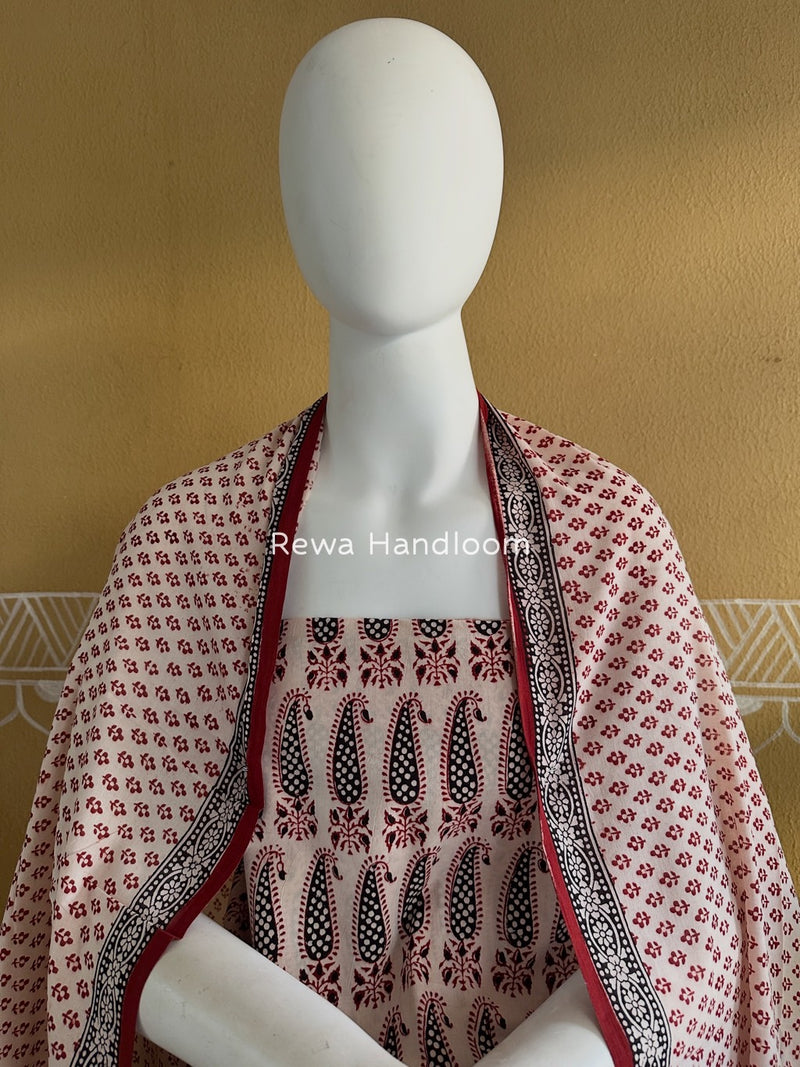 White-Red Bagh Print Cotton Suit BGCSJ0219