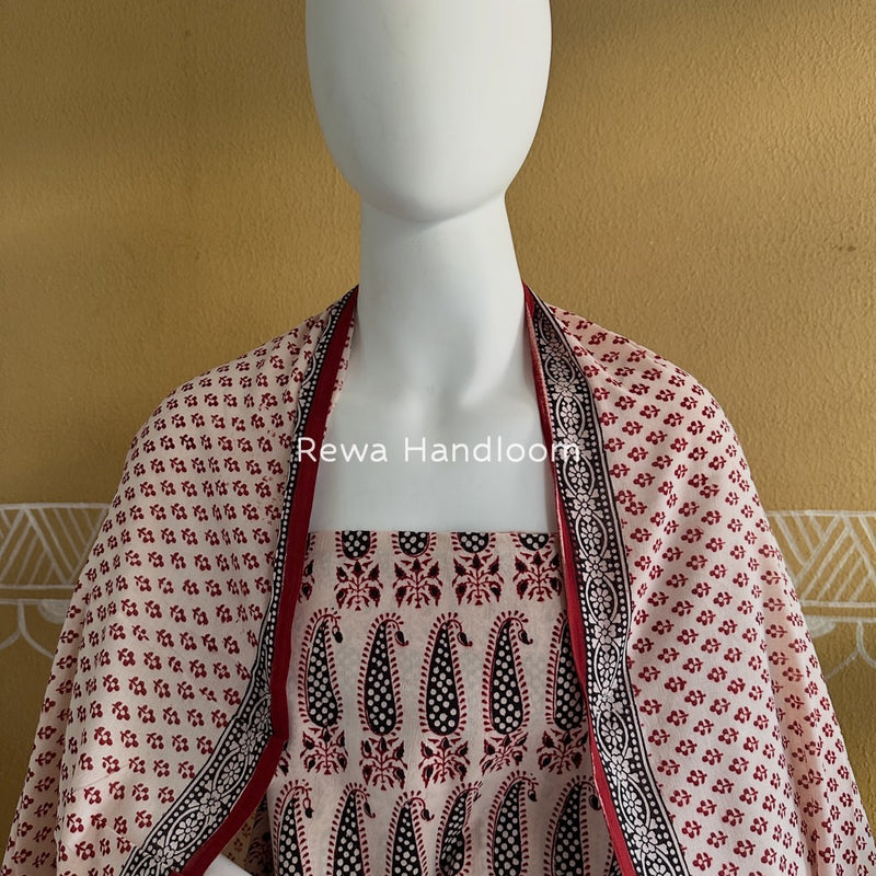 White-Red Bagh Print Cotton Suit BGCSJ0219