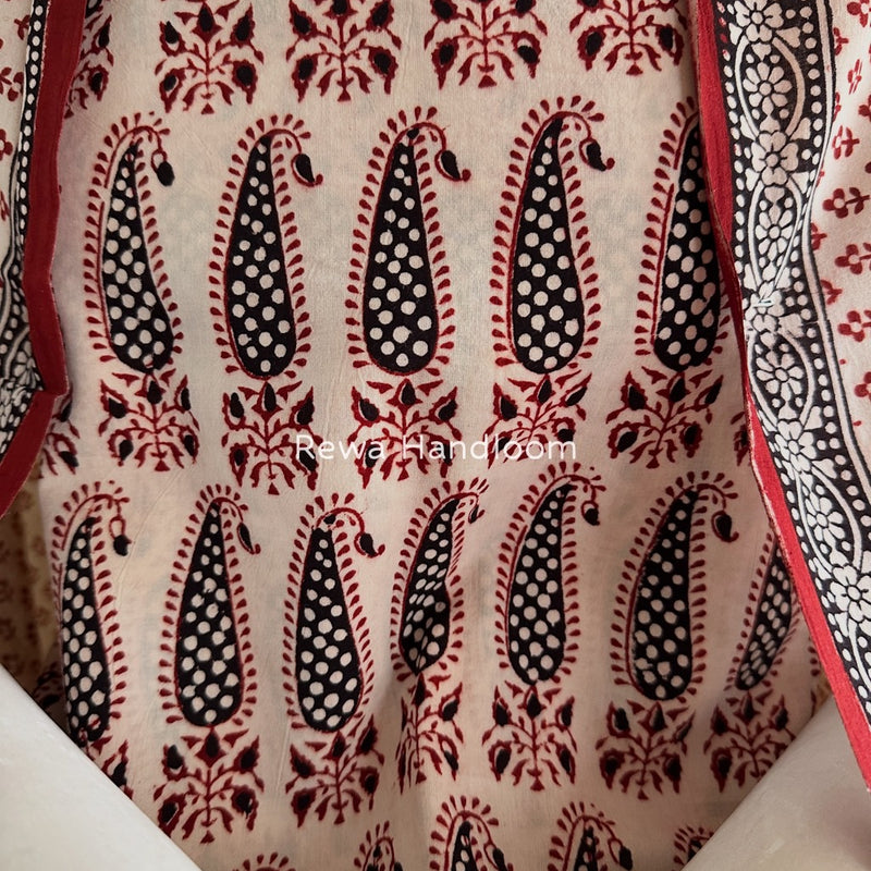 White-Red Bagh Print Cotton Suit BGCSJ0219
