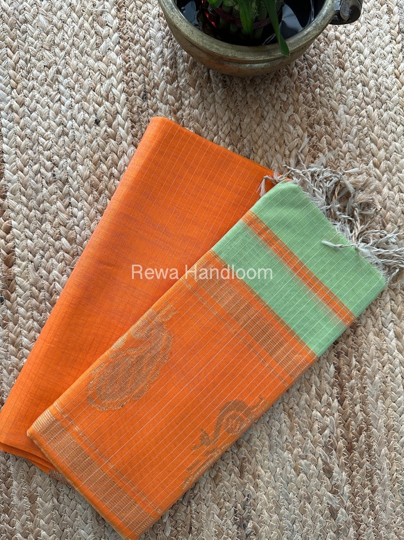 Maheshwari Orange-Pista Green Motifs Top-Dupatta Set MS053