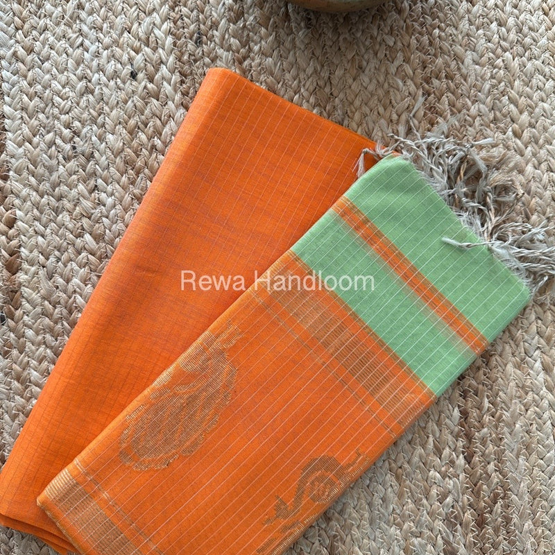 Maheshwari Orange-Pista Green Motifs Top-Dupatta Set MS053