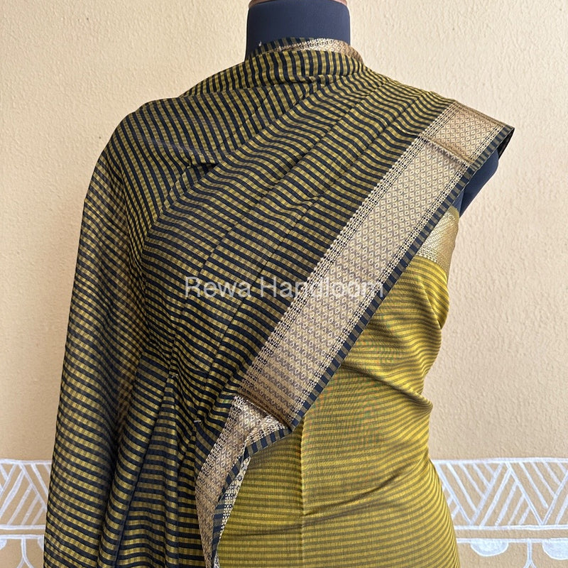 Maheshwari Mustard Yellow Checks Dress Material CPT04