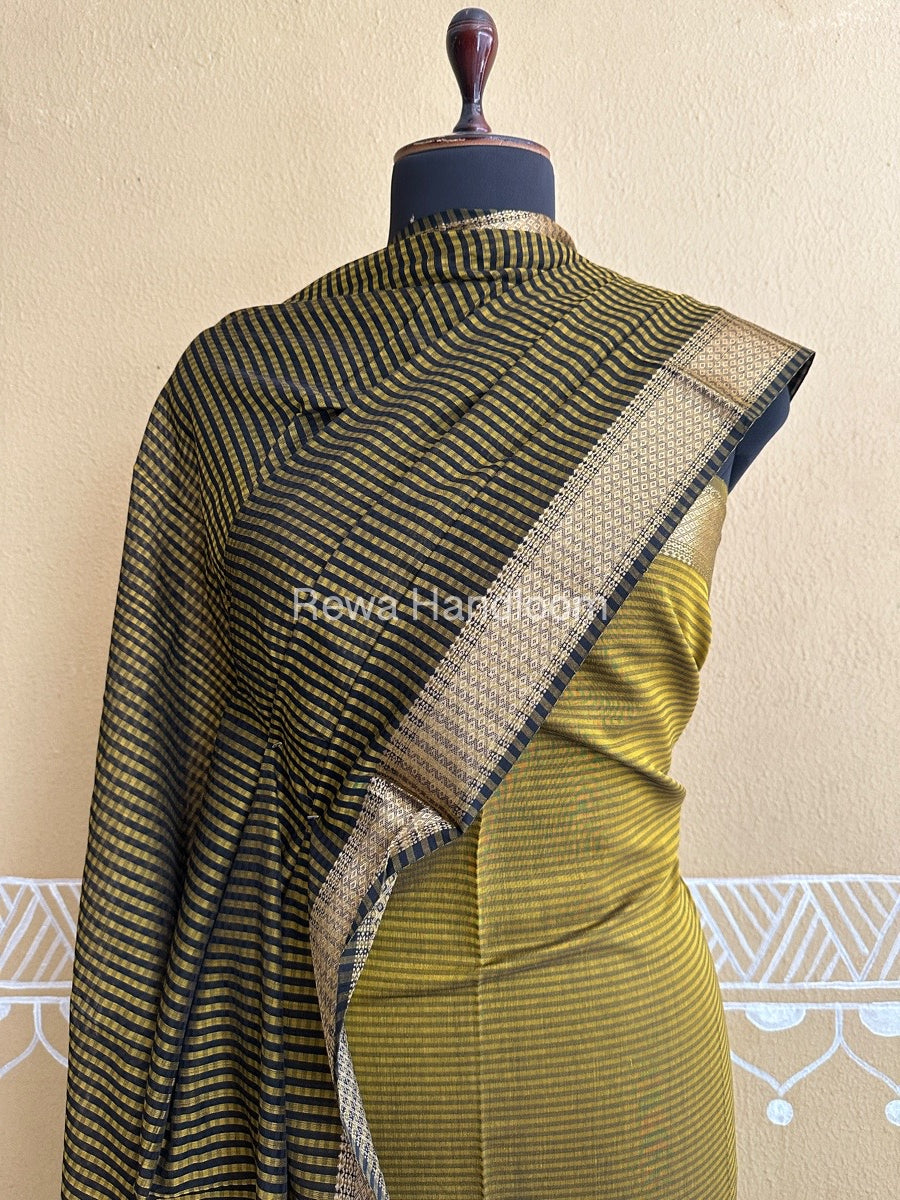 Maheshwari Mustard Yellow Checks Dress Material CPT04