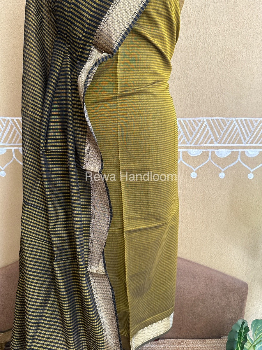 Maheshwari Mustard Yellow Checks Dress Material CPT04