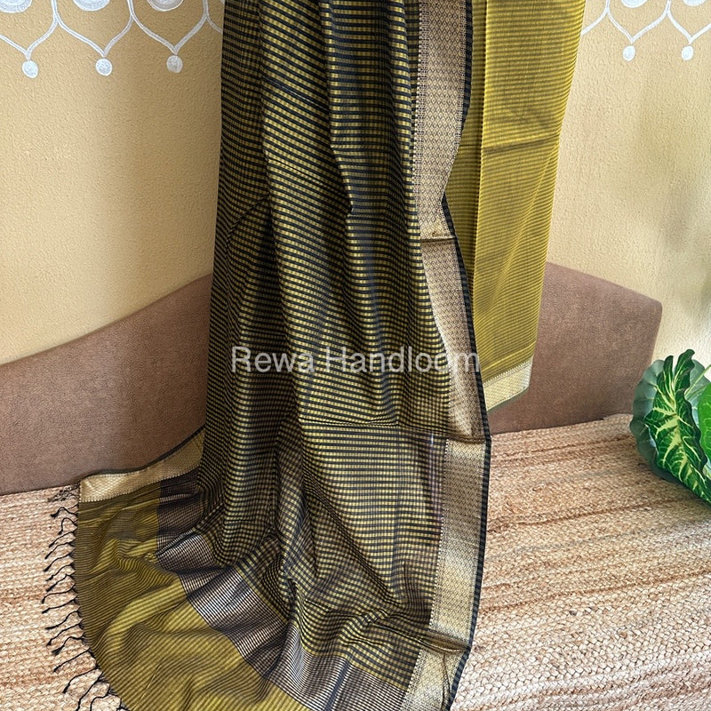 Maheshwari Mustard Yellow Checks Dress Material CPT04