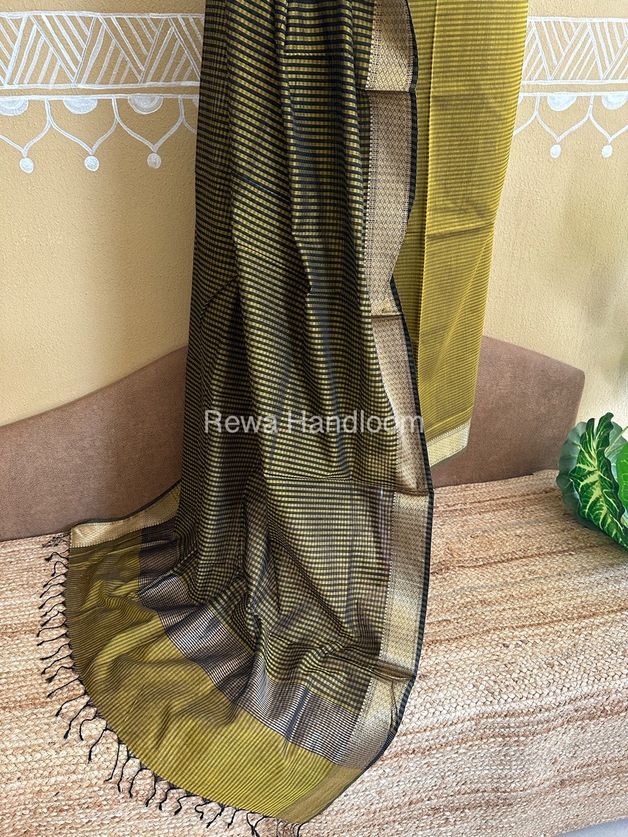 Maheshwari Mustard Yellow Checks Dress Material CPT04
