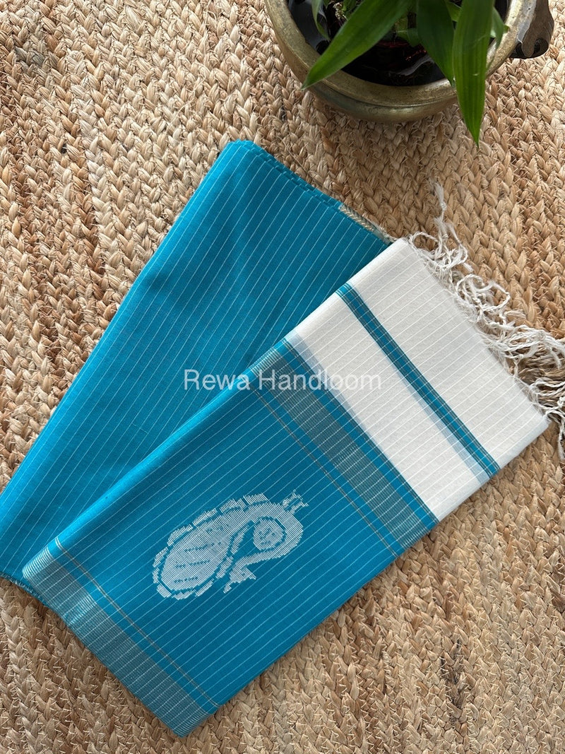 Maheshwari Firozi Blue-White Peacock Buta-Buti Top-Dupatta Set MS043