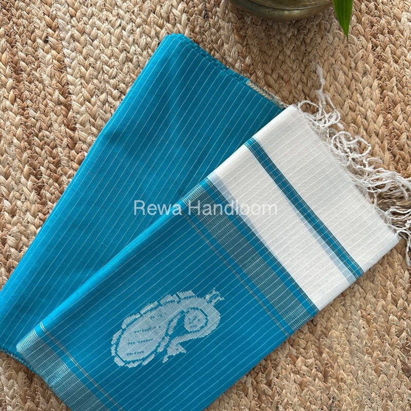 Maheshwari Firozi Blue-White Peacock Buta-Buti Top-Dupatta Set MS043