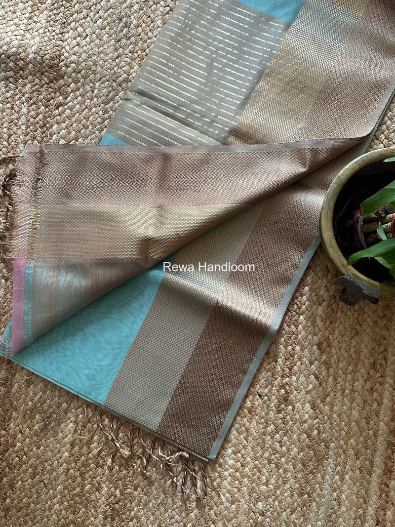 Maheshwari Light Aqua Green Resham Thread Border Saree ZRBS07