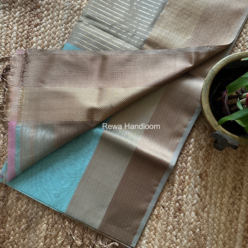 Maheshwari Light Aqua Green Resham Thread Border Saree ZRBS07