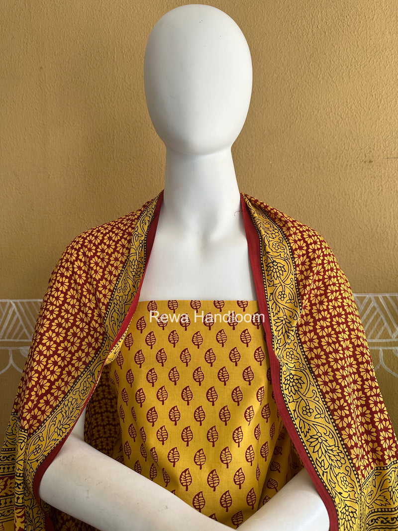 Yellow-Red Bagh Print Cotton Suit BCSP0149