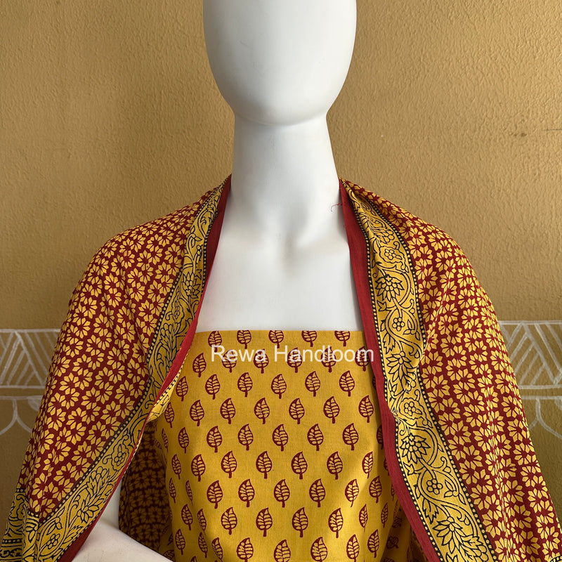 Yellow-Red Bagh Print Cotton Suit BCSP0149