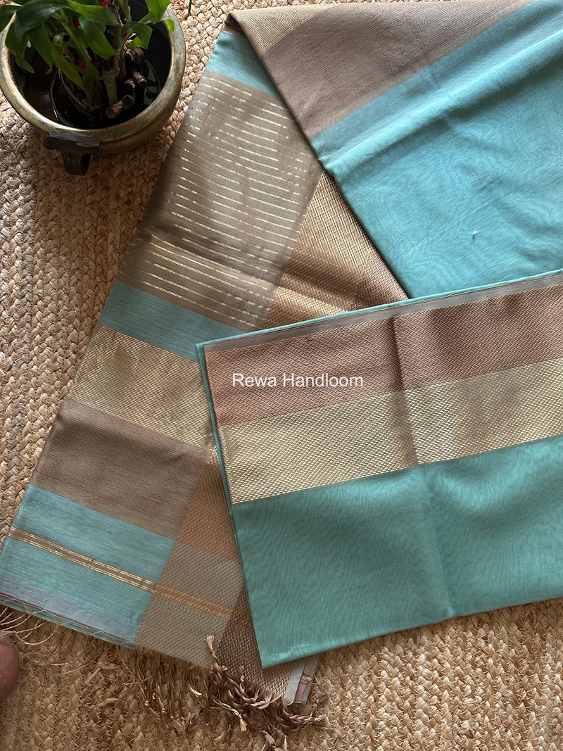 Maheshwari Light Aqua Green Resham Thread Border Saree ZRBS07
