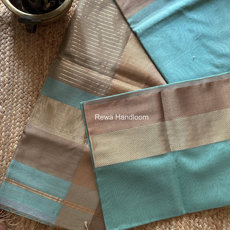 Maheshwari Light Aqua Green Resham Thread Border Saree ZRBS07