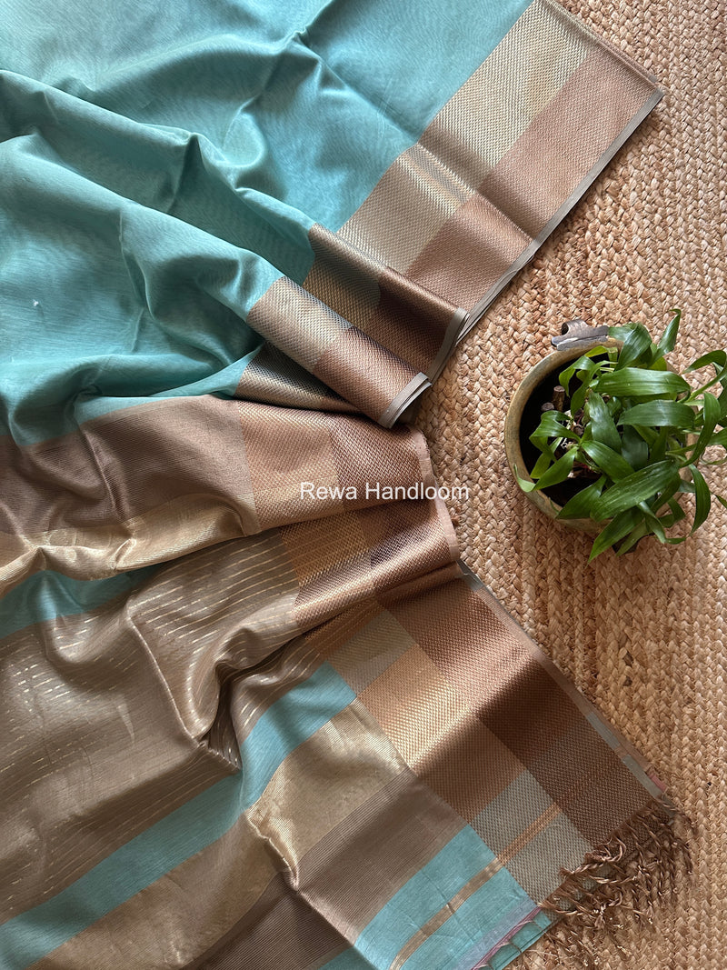 Maheshwari Light Aqua Green Resham Thread Border Saree ZRBS07