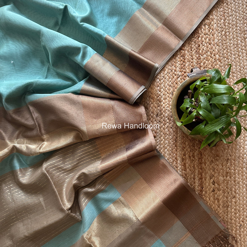 Maheshwari Light Aqua Green Resham Thread Border Saree ZRBS07