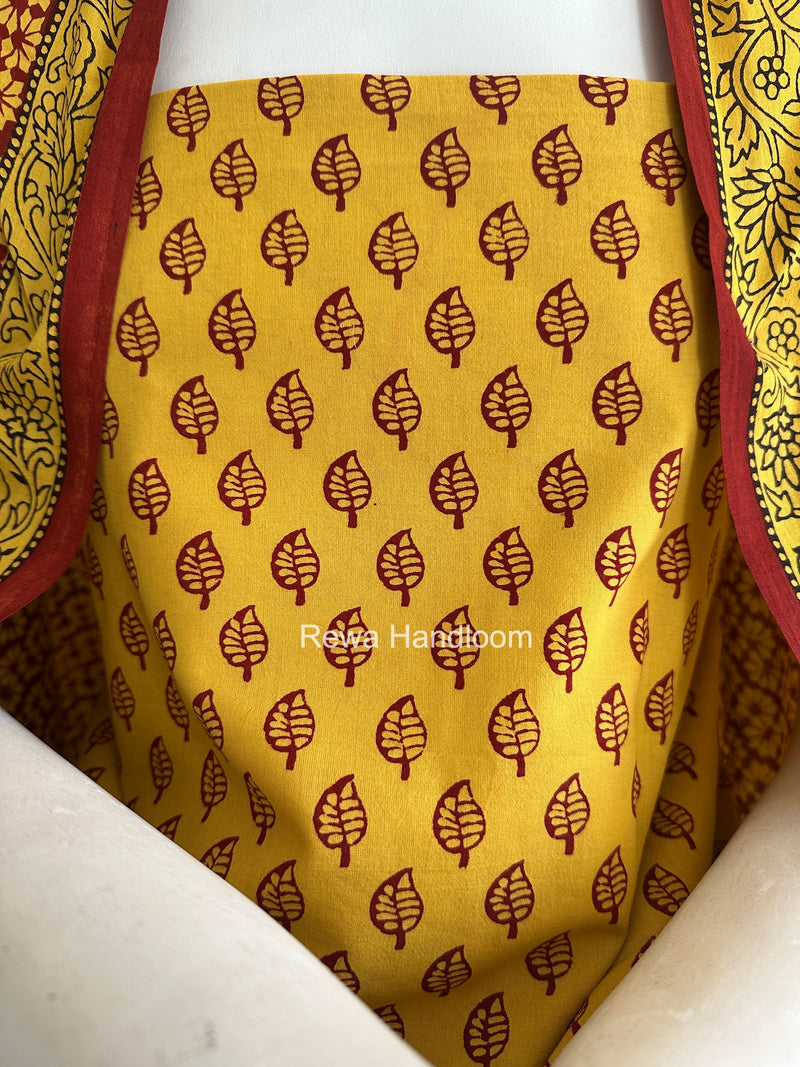 Yellow-Red Bagh Print Cotton Suit BCSP0149