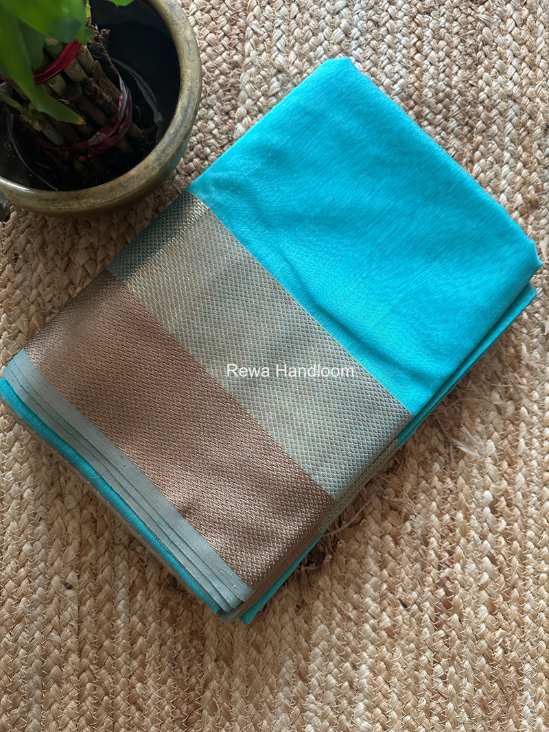 Maheshwari Turquoise Blue Resham Thread Border Saree ZRBS09
