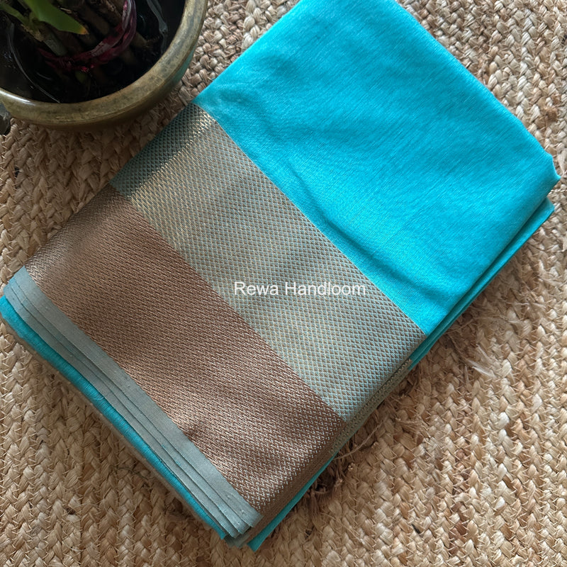 Maheshwari Turquoise Blue Resham Thread Border Saree ZRBS09