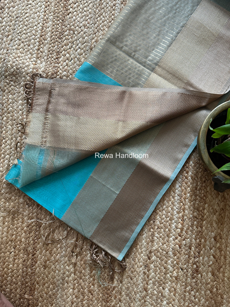 Maheshwari Turquoise Blue Resham Thread Border Saree ZRBS09