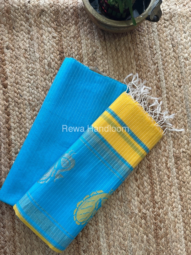 Maheshwari Firozi-Yellow Peacock Buta-Buti Top-Dupatta Set MS026