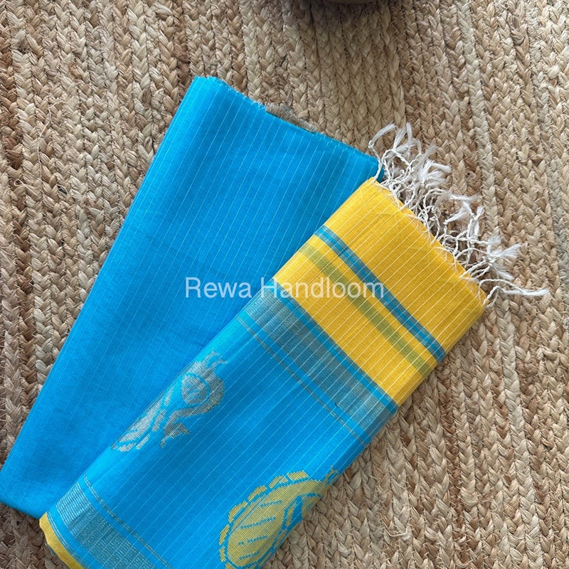 Maheshwari Firozi-Yellow Peacock Buta-Buti Top-Dupatta Set MS026